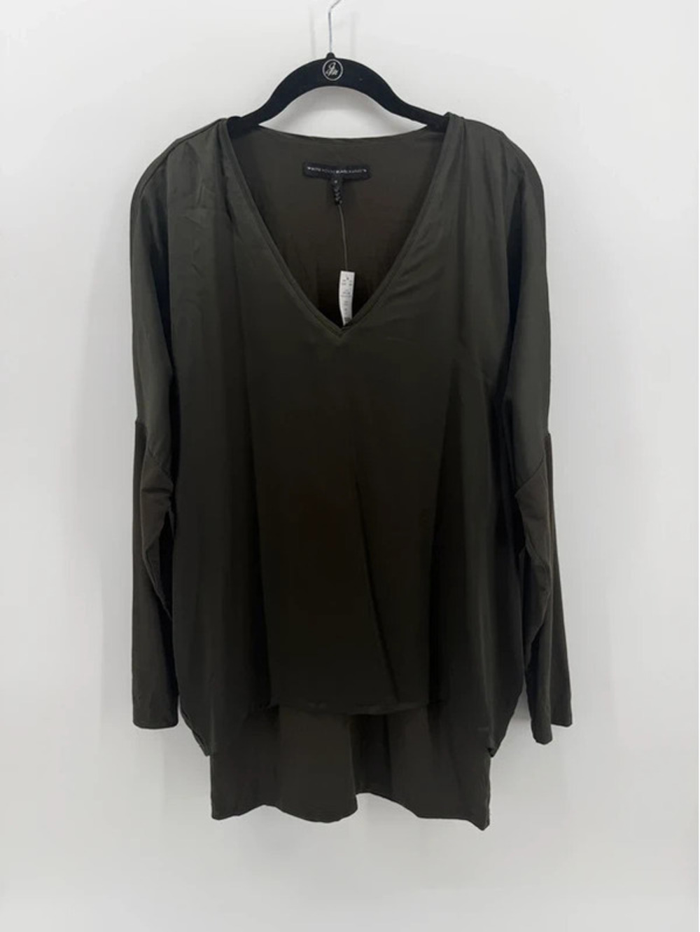 White House Black Market Size S Sergeant Olive Green Woven Front V-Neck Top NWT
